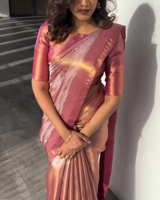 Jyothika Inspired Premium Pink Tissue Silk Saree