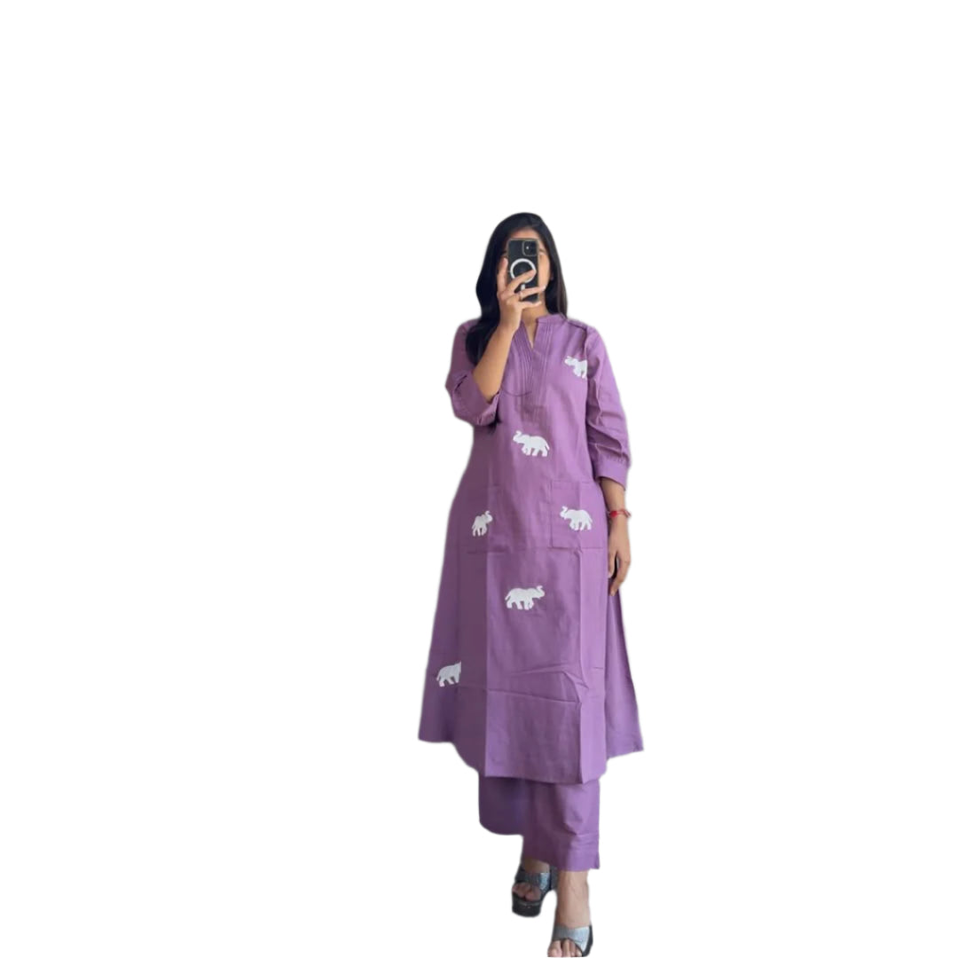 Office and college wear Lavender Cotton Kurta with Pants