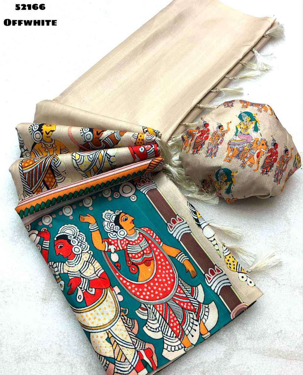 Premium Handloom Tussar silk white Kalamkari Sarees