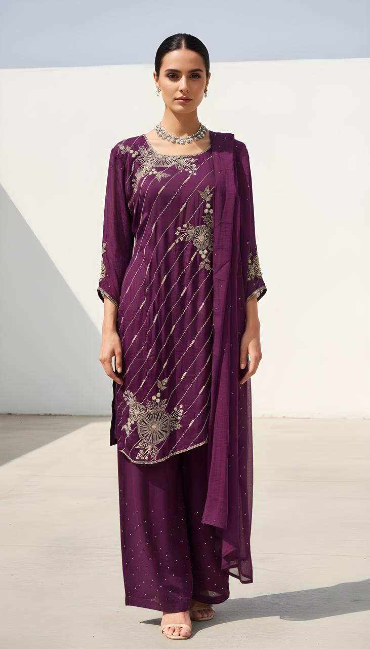 Premium Luxurious purple hand work kurta set