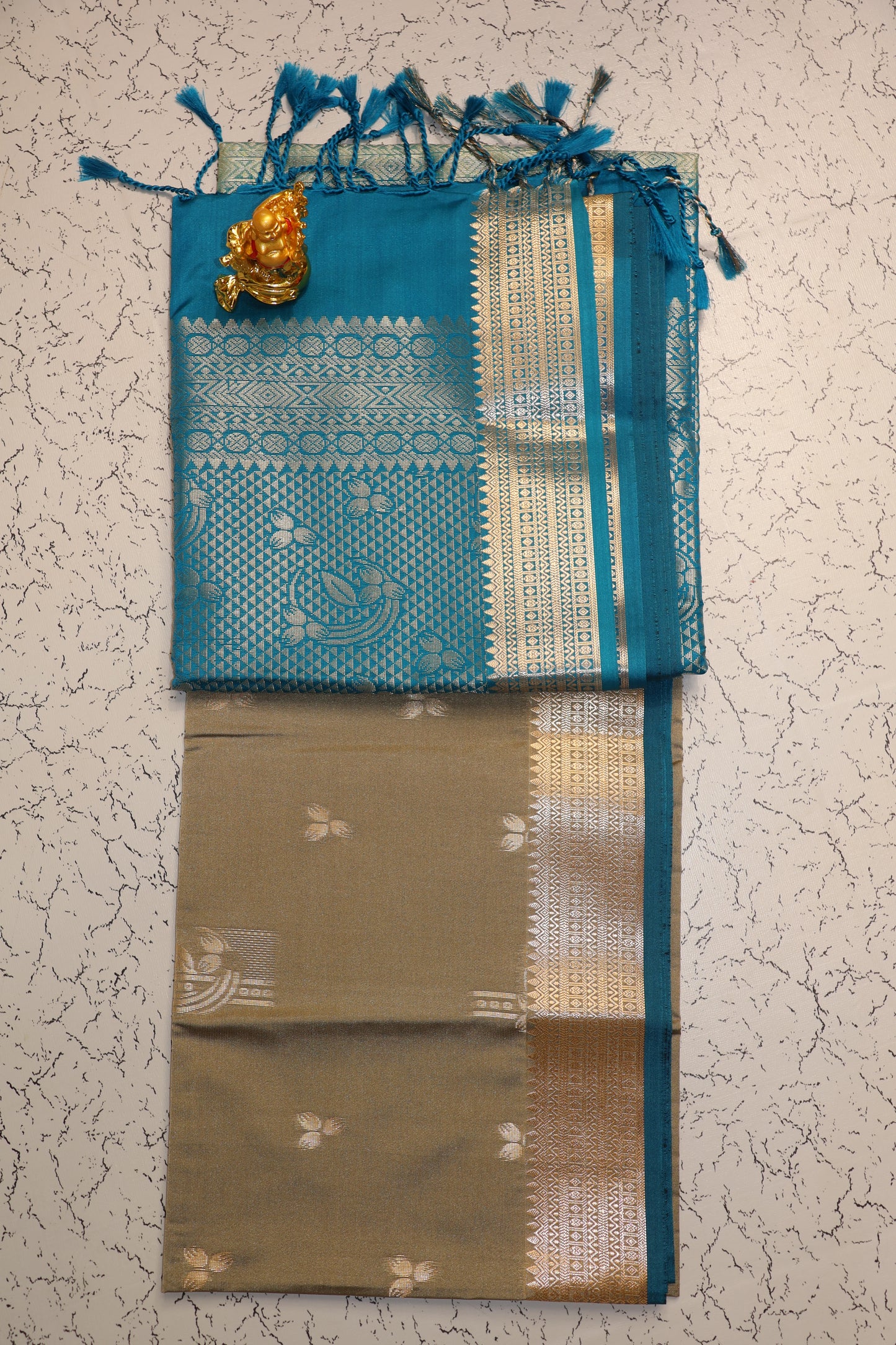 Premium Luxury Gray and Royal Blue Semi Soft Silk Saree