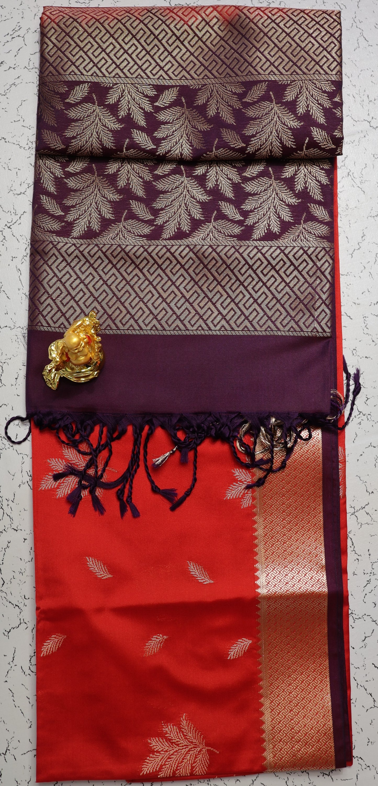 Premium Luxury Red and dark purple Semi Silk Saree