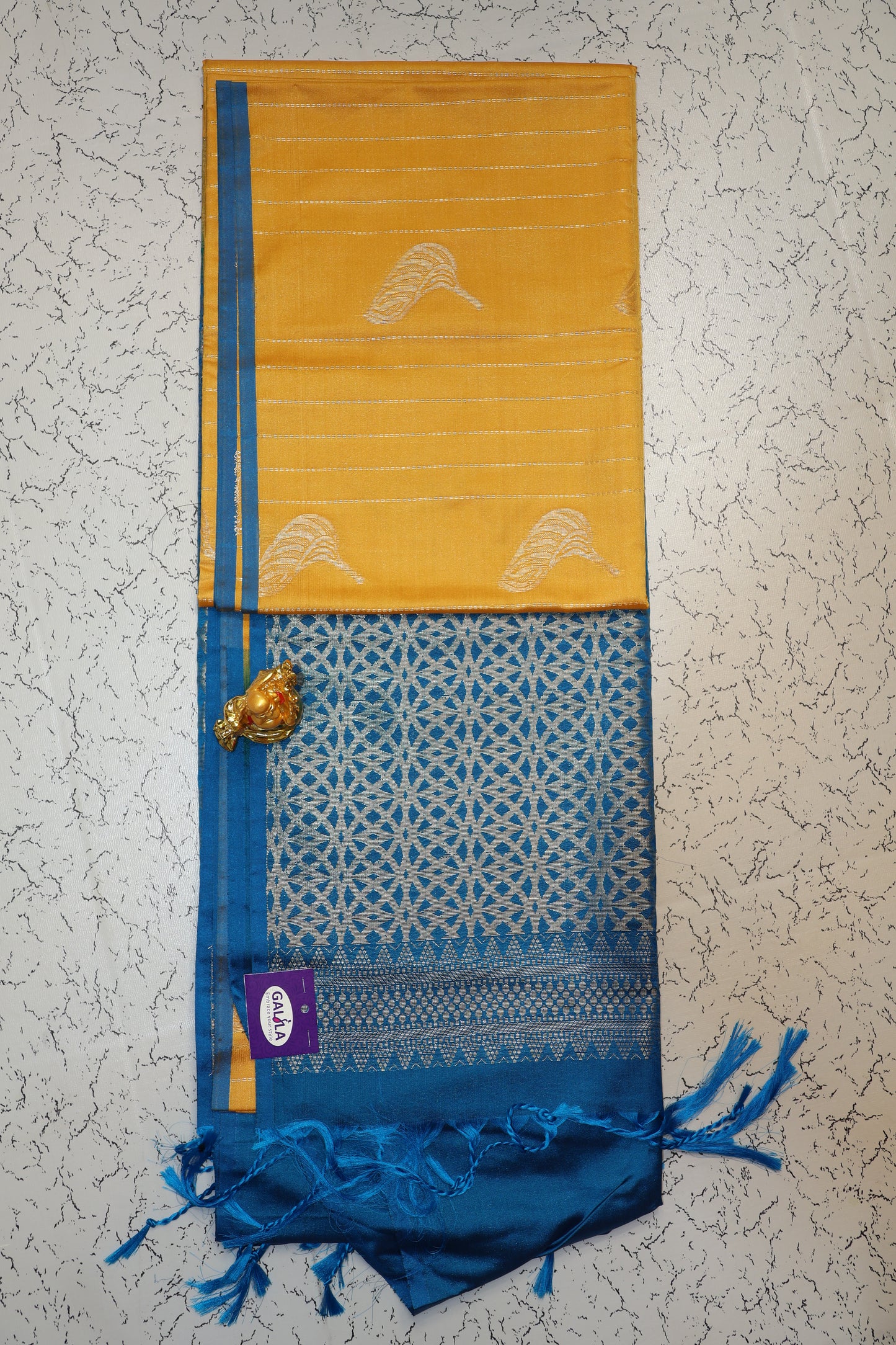 Wedding and festive wear Beige luxury semi silk saree with Royal Blue pallu