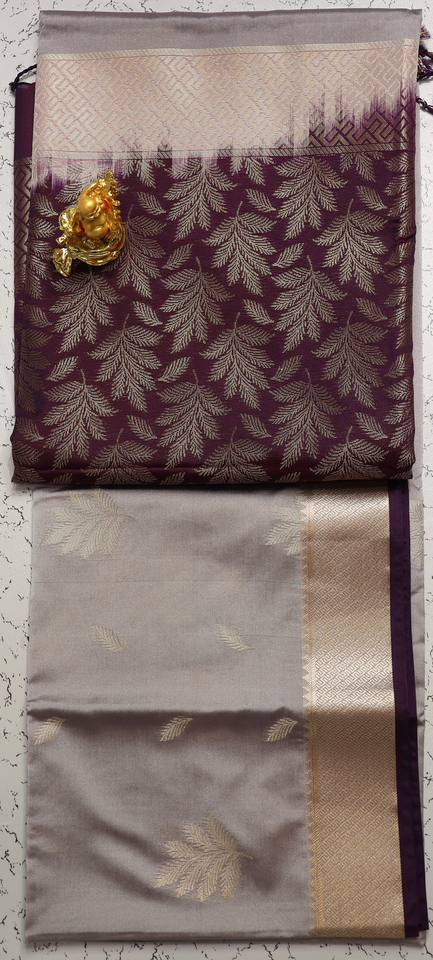 Wedding wear Premium Luxury Gray and Dark purple Semi Soft Silk saree