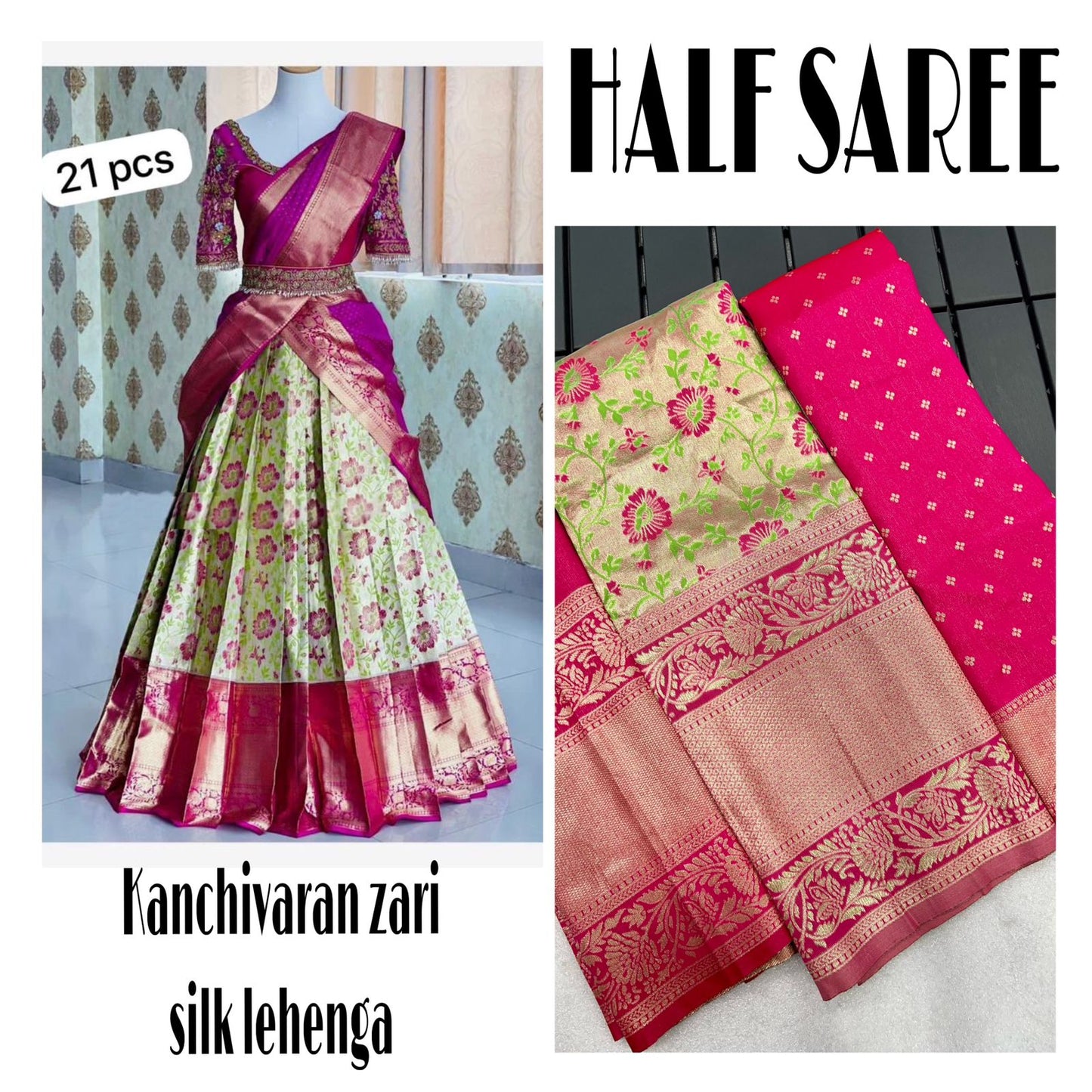 South-Indian Kanchivaram zari weaved half-saree Lehenga