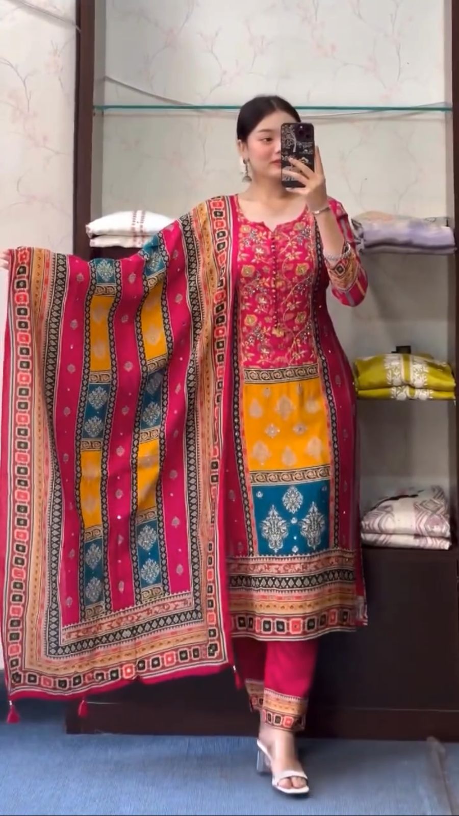 Heavy Fox Georgette real mirror hand work kurta set