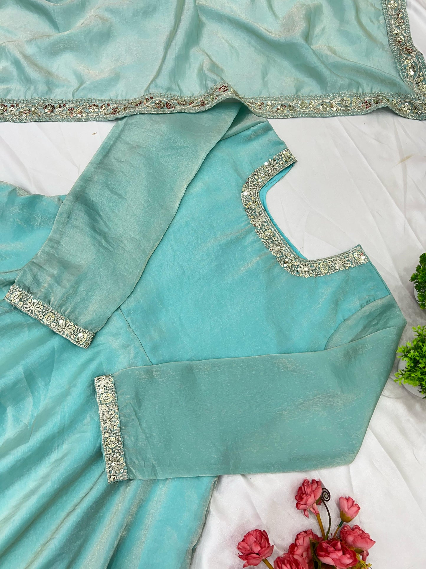 Sky Blue Fandy Silk Gown