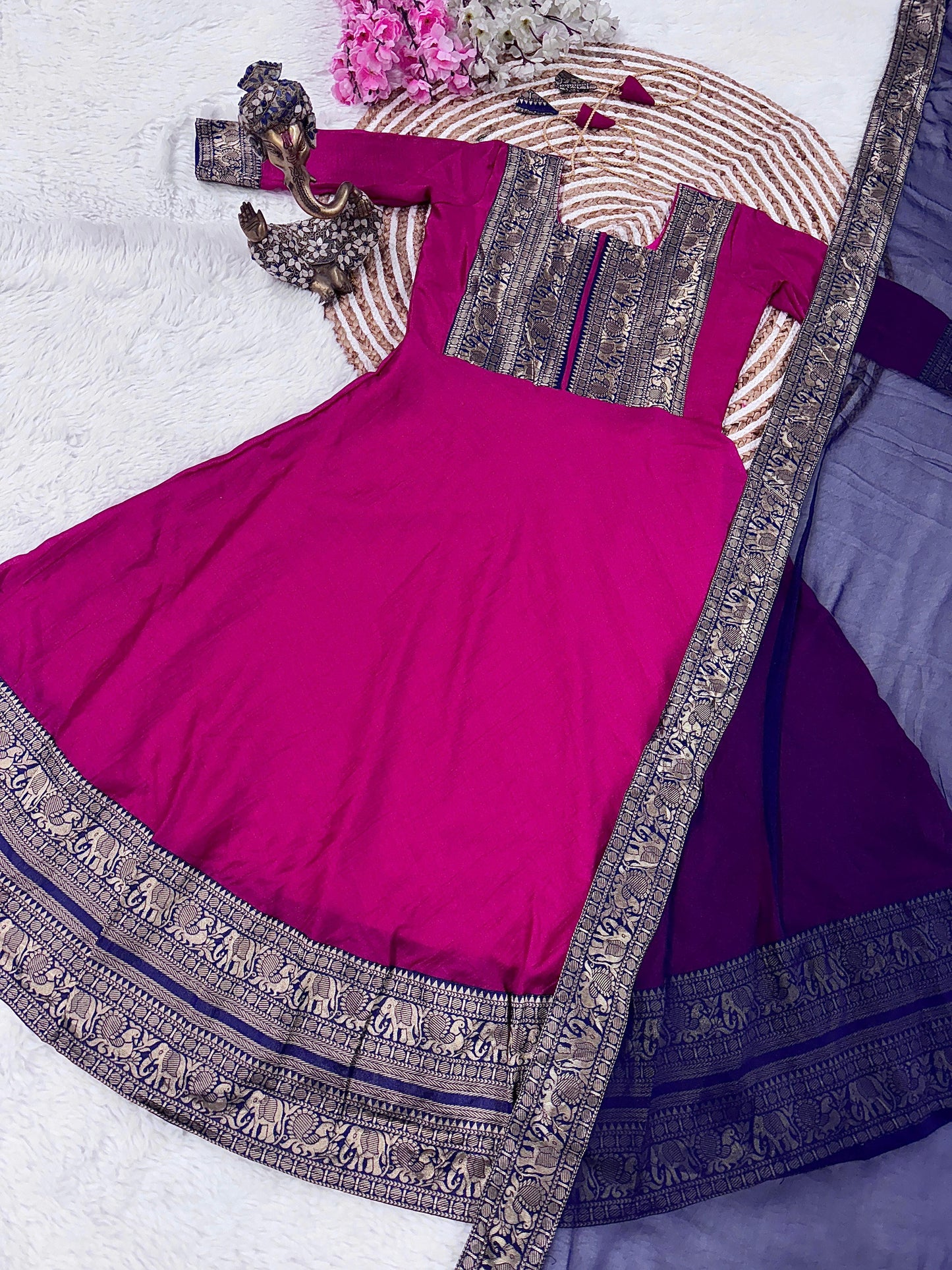 Trendy Traditional Outfit Vichitra silk Kurti with dupatta