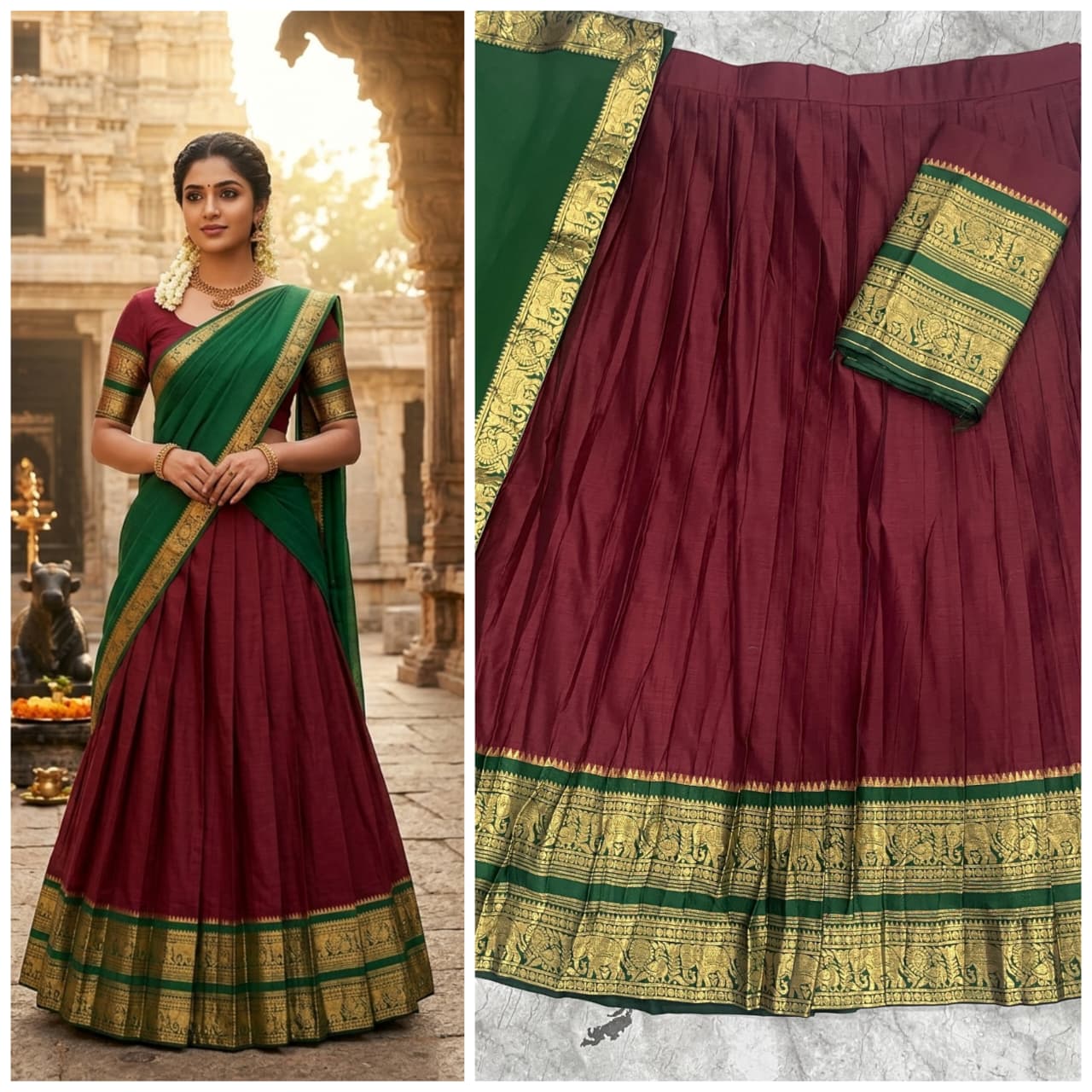 South-style Kanchi Cotton Silk Lehenga