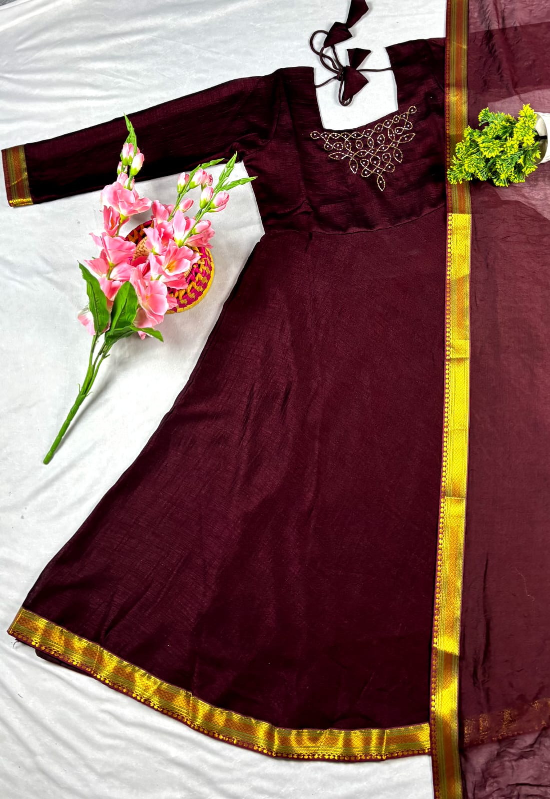 Traditional Rangoli Handwork Maxi with Dupatta