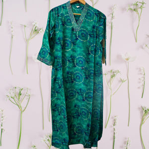 Office and college wear peacock blue Muslin V neck kurti