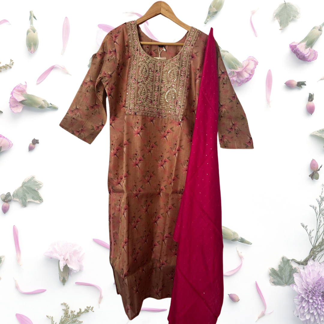 Tissue flower design kurta set