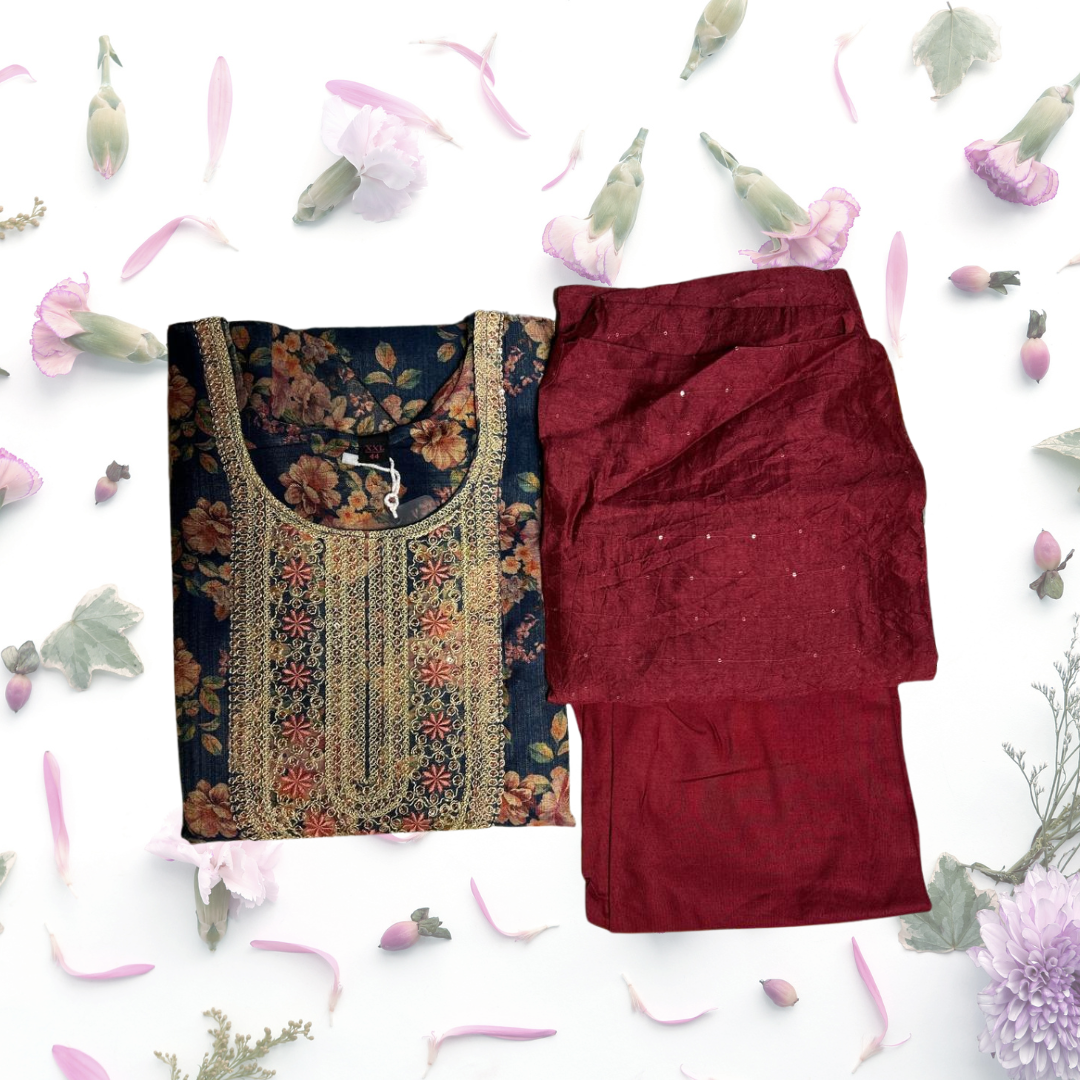 Tissue flower design kurta set