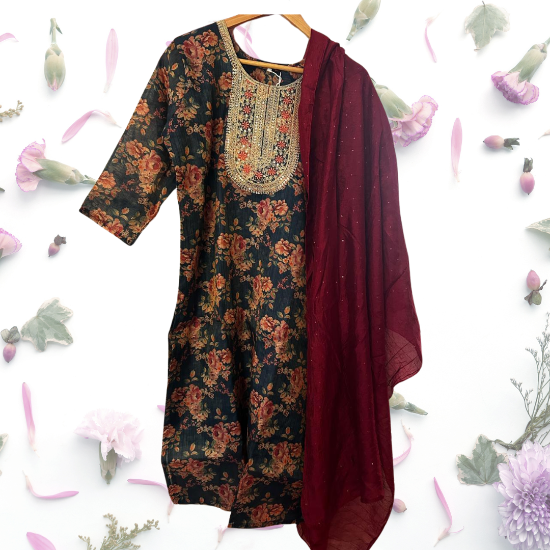 Tissue flower design kurta set