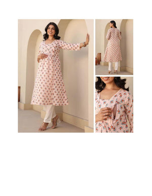 Branded Comfortable cotton Maternity kurta peach color
