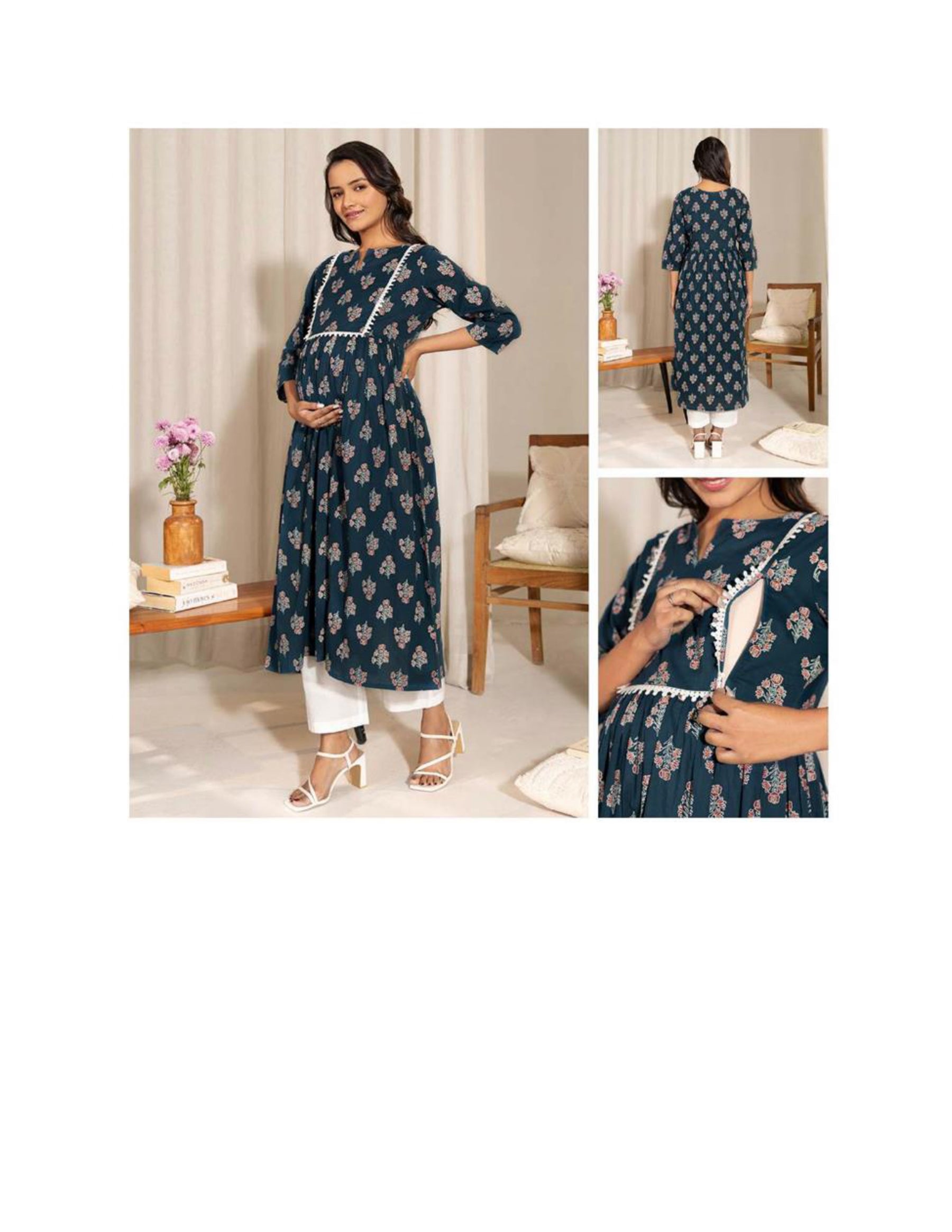 Branded cotton Maternity kurta Teal Blue
