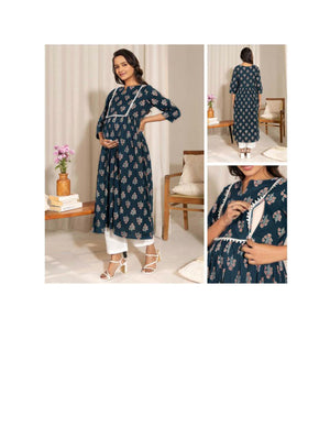 Branded cotton Maternity kurta Teal Blue