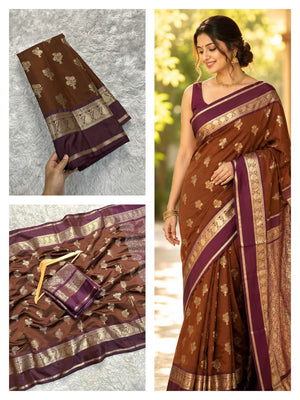 Brown & Purple Premium katan Soft Silk Saree