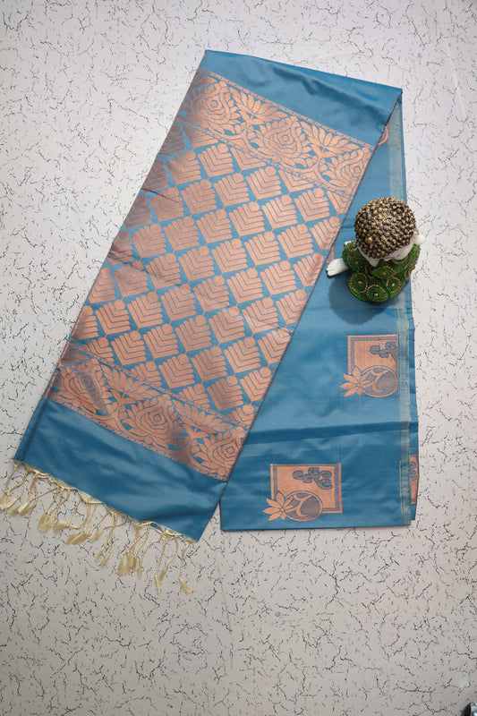 Budget friendly sea green soft silk saree
