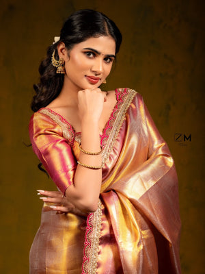 Trending celebrity inspired Premium Soft Banarasi Tissue Silk Saree