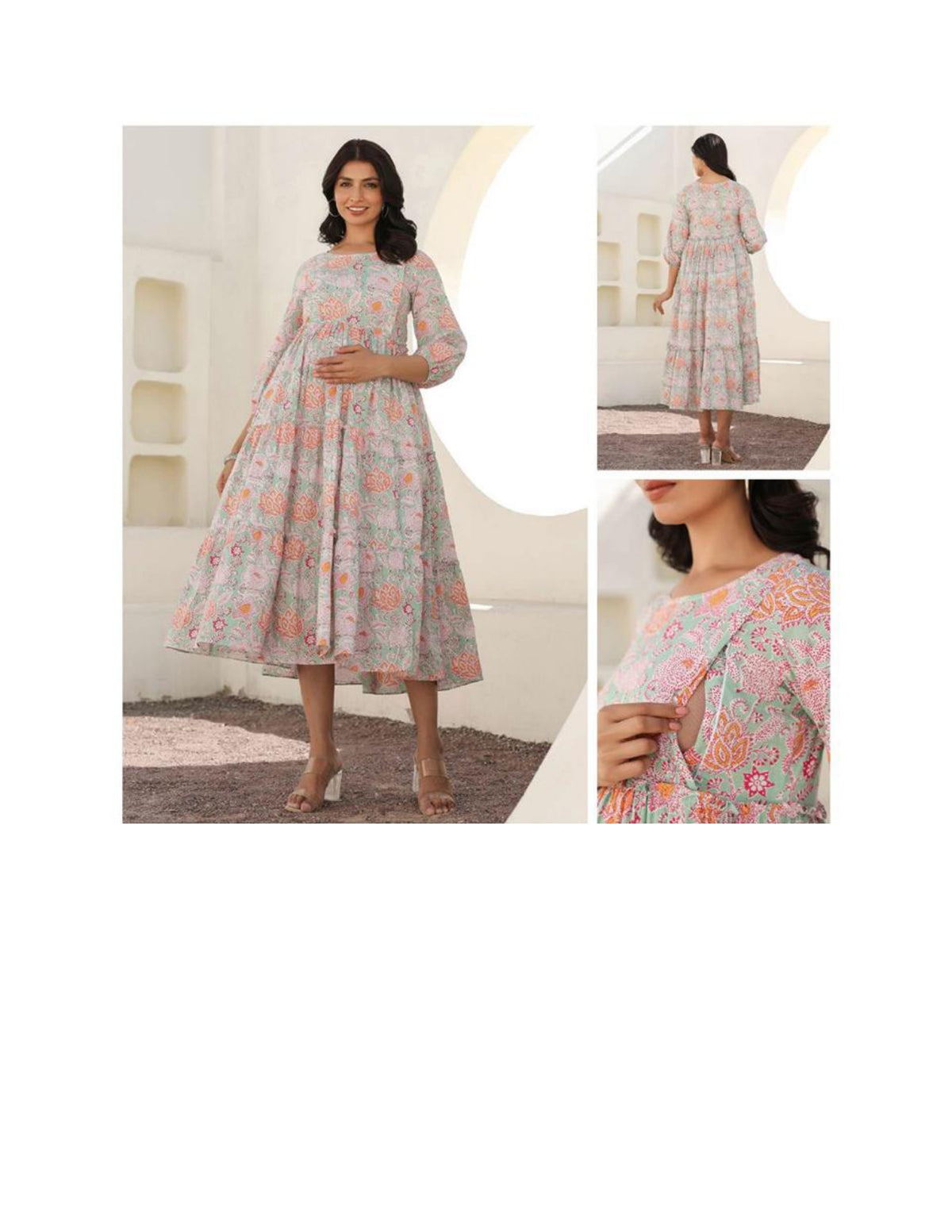 Cotton Maternity kurta dress light green