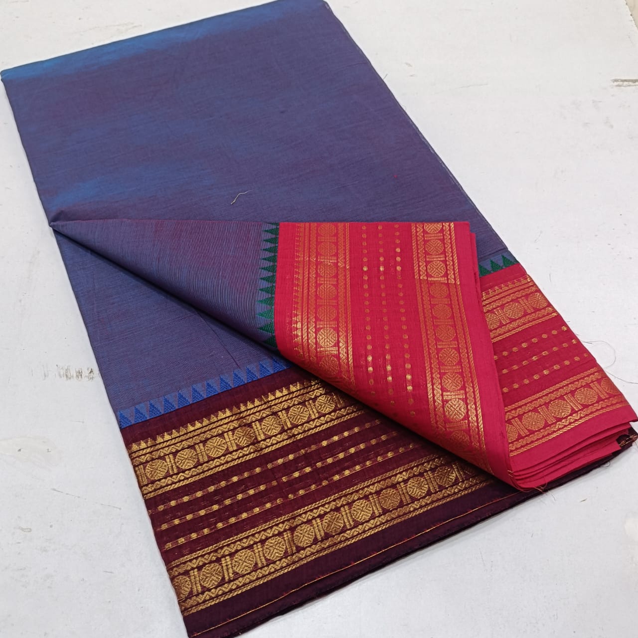 Dual shade Royal blue kanchi cotton saree
