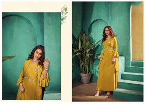 Festival and wedding Mustard  Maxi Gown with Hand work
