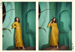 Festival and wedding Mustard  Maxi Gown with Hand work