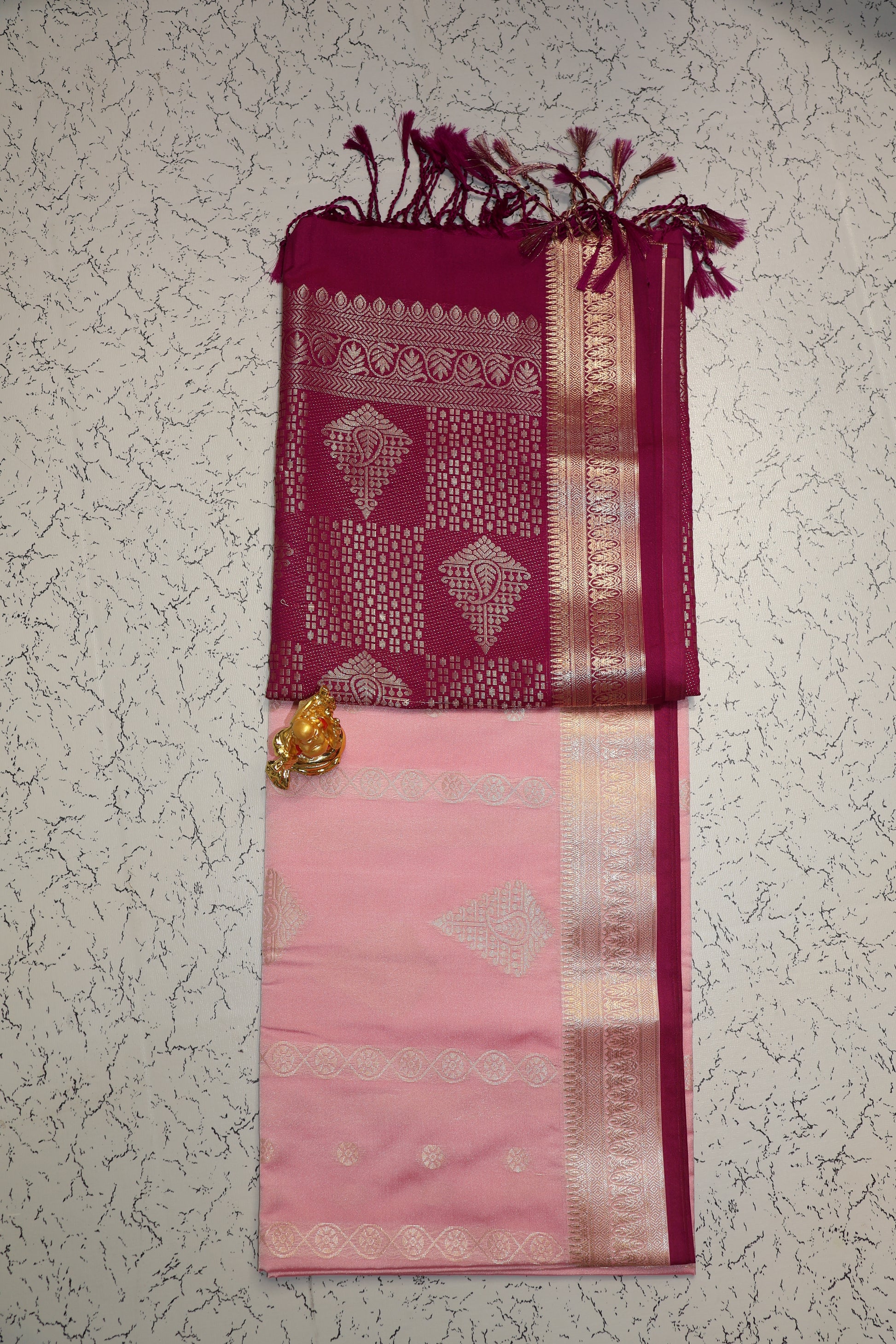 Festive and Wedding wear Luxury pink silk saree with Purple pallu
