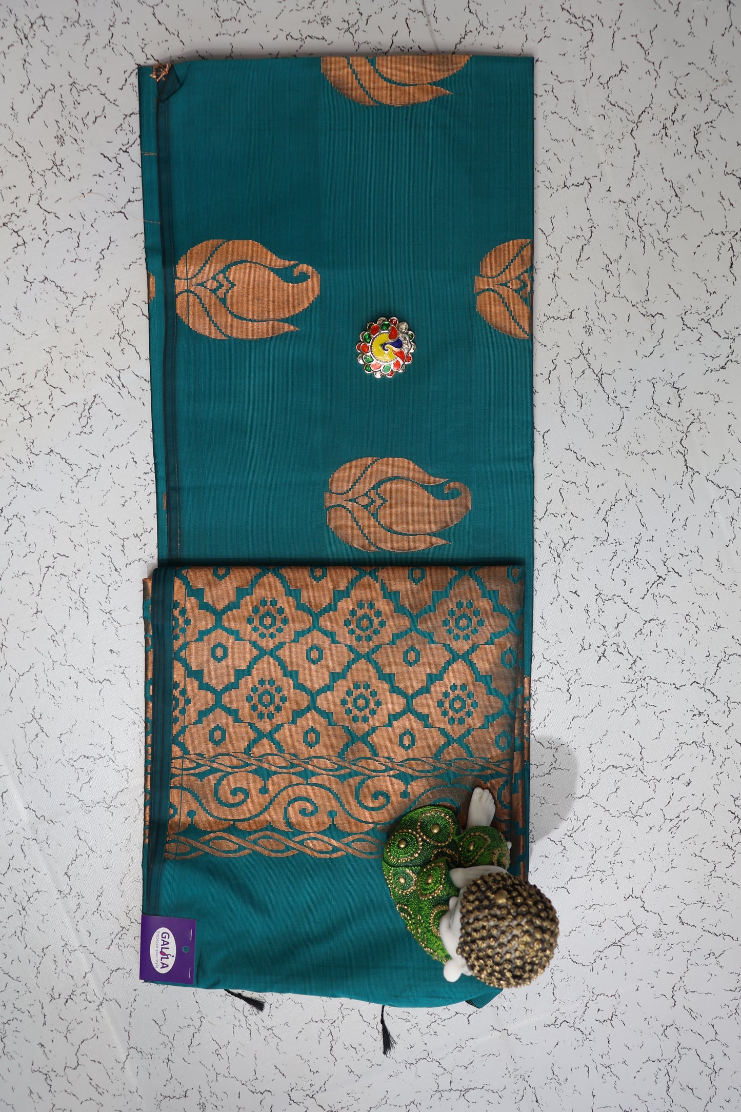 Festive and wedding wear Dark teal green soft silk saree