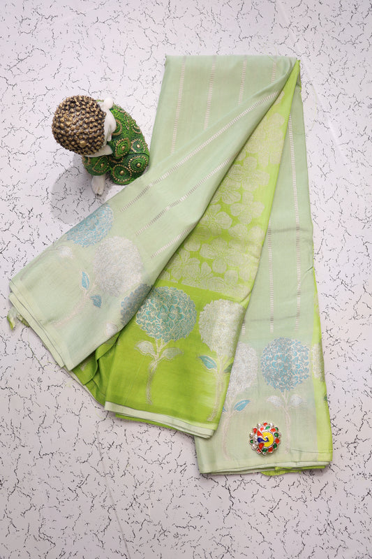 Festive and wedding wear Pista and parrot green semi silk sarees