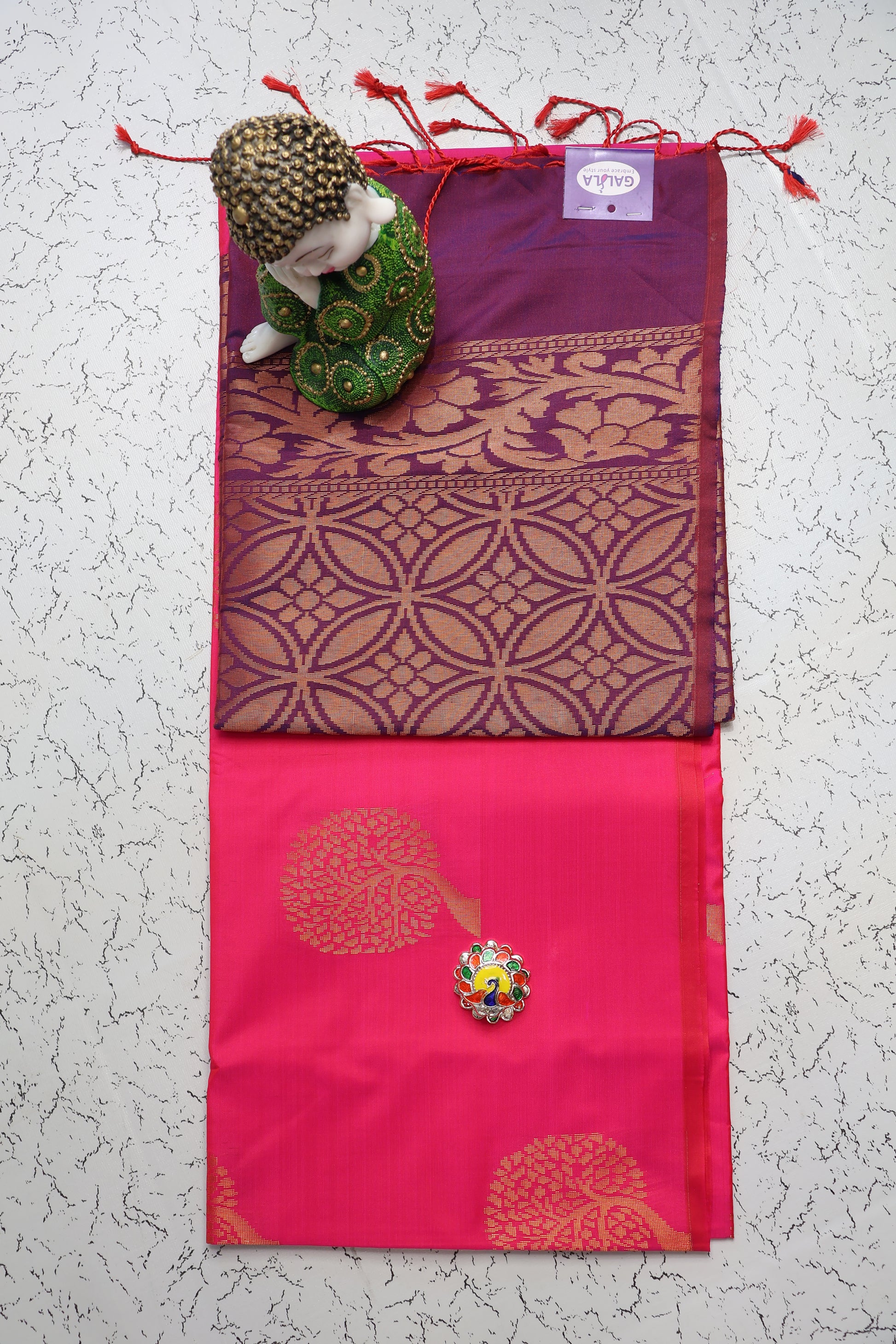 Festive and wedding wear Rani Pink soft silk saree and Purple colour pallu