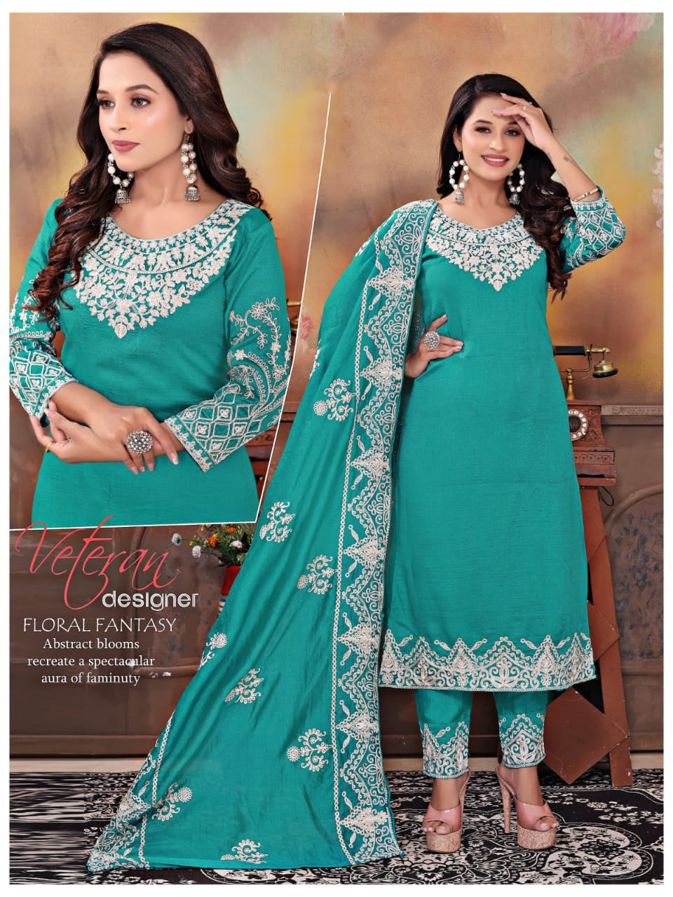 Festive wear Blue Vichitra silk kurta sets