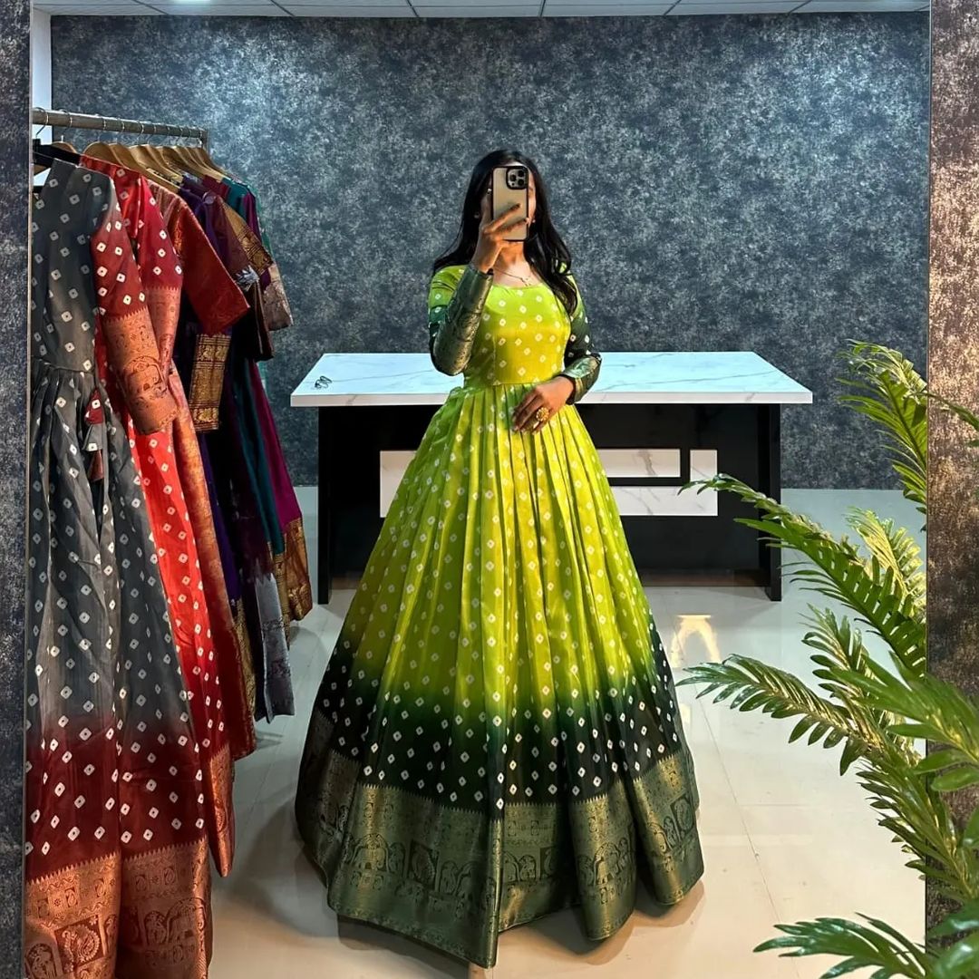 Festive wear Kapoor silk Green Maxi Gown