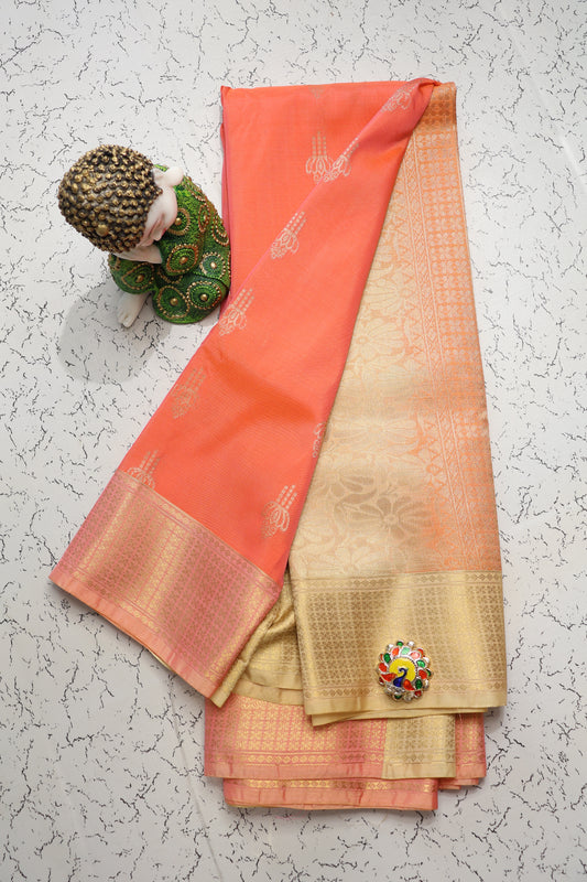 Festive wear Orange pastel and light yellow semi silk saree