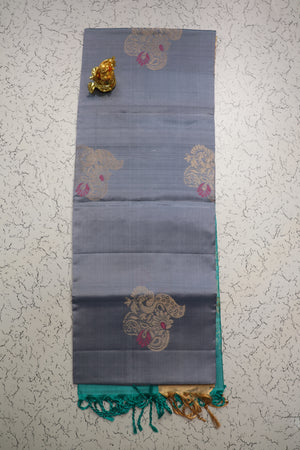 Premium Hand Woven Gray colour Semi Silk Saree