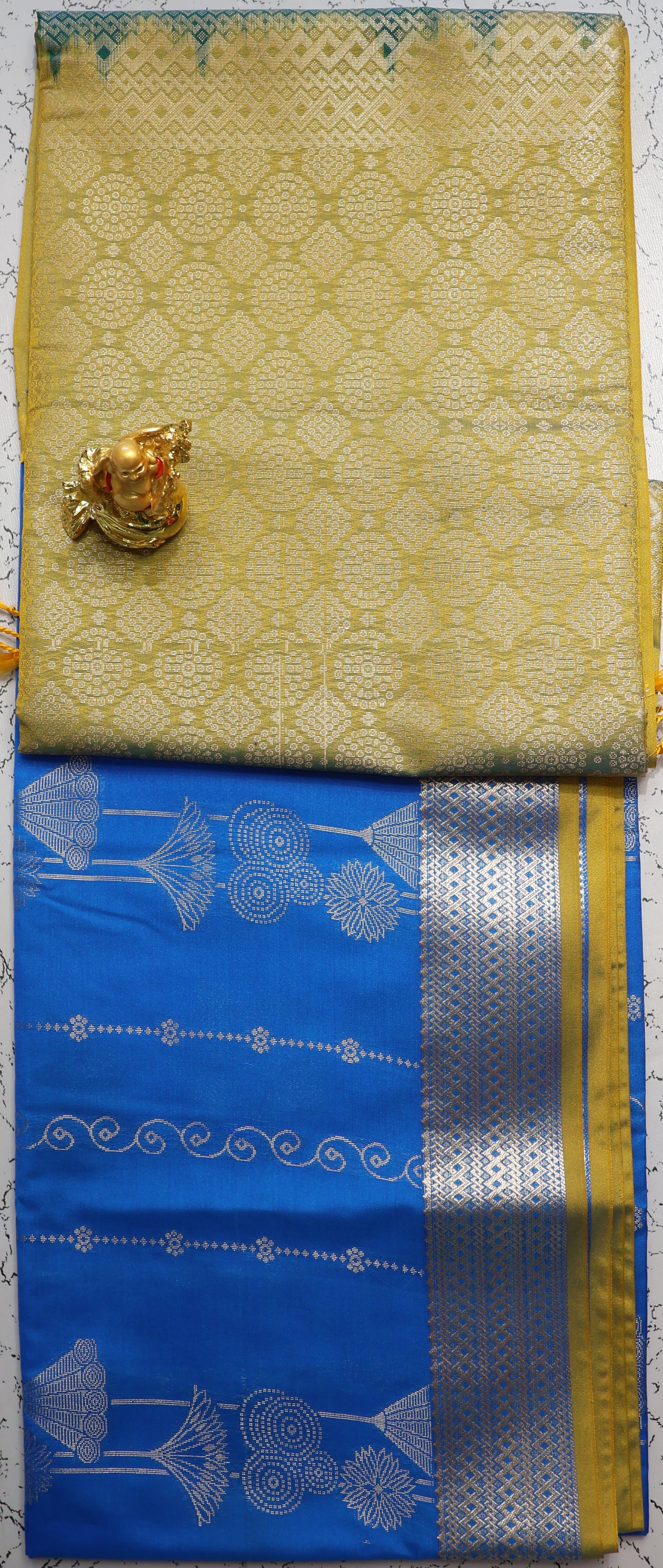 Festive wear Premium Luxury Royal blue ad mehndi green Semi silk saree