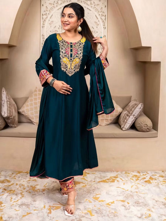 Festive wear Premium Teal Blue Anarkali Kurta set