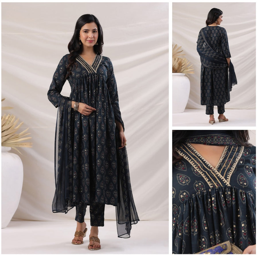Office and college wear cotton blend Aliya cut Chocklet brown kurta set