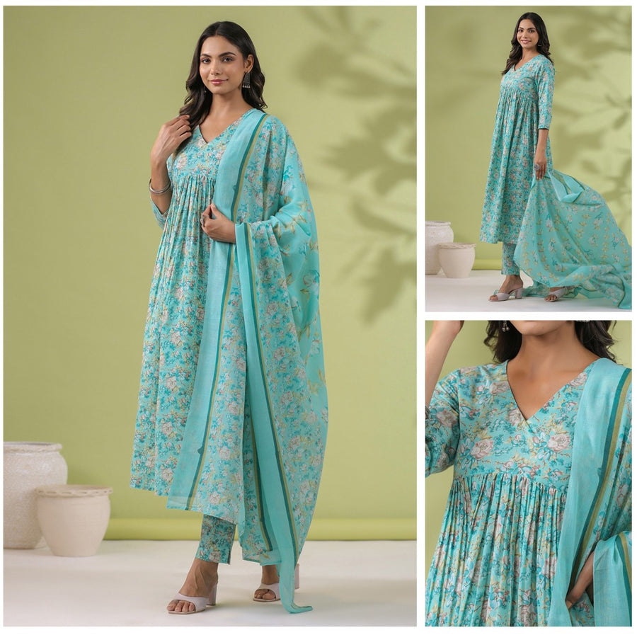 Office and college wear Peach Cotton blend 3 pcs kurta set