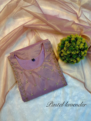 Trending sparkle twill tissue net with hand work Kurti with dupatta