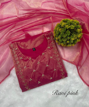 Trending sparkle twill tissue net with hand work Kurti with dupatta