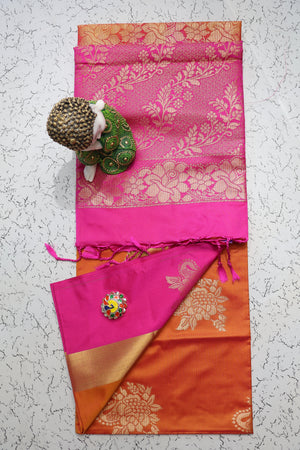 Trending Rust Orange semi silk saree