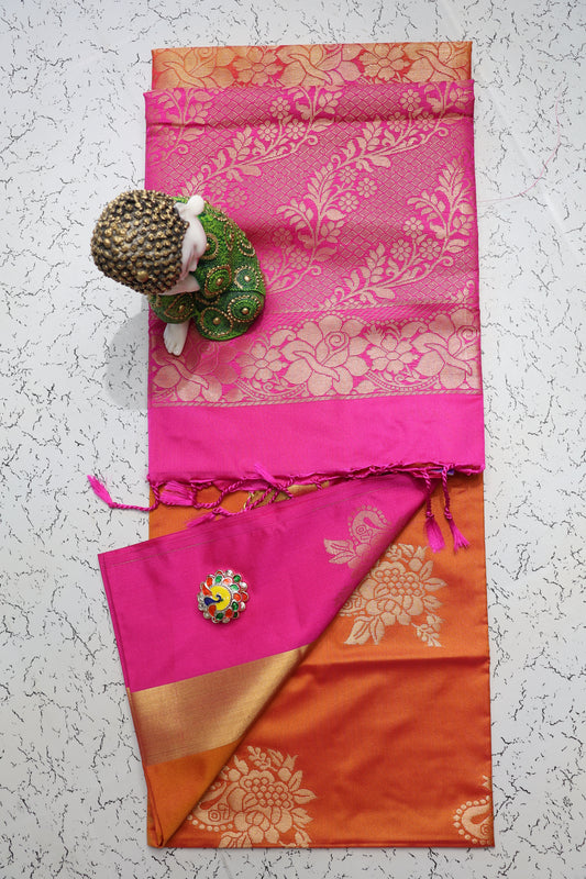 Trending Rust Orange semi silk saree