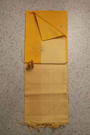 Traditional Premium Light yellow hand woven semi silk saree