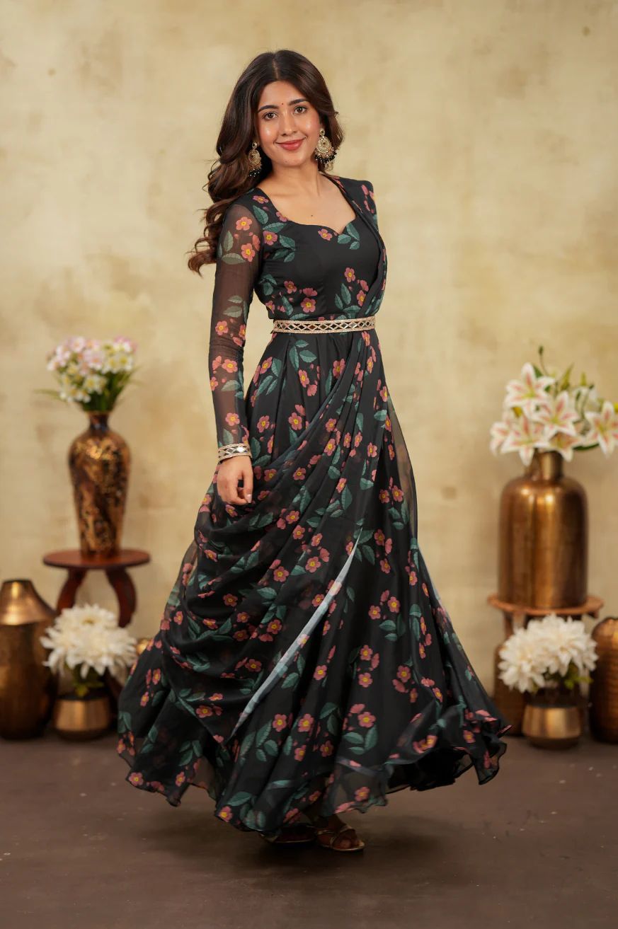 Indo Western Saree-style gown - Black