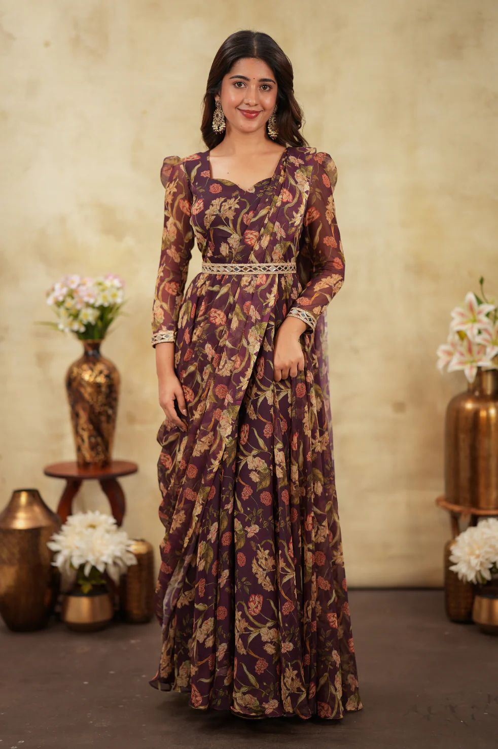 Indo Western Saree-style gown - Purple