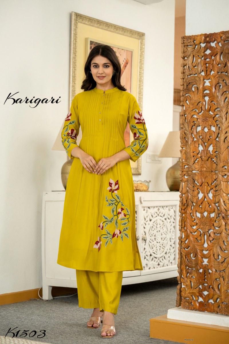Cotton Pleated Pattern Kurta with Pants