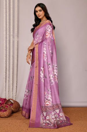 Office and College Wear Chanderi Silk Blend Purple Saree