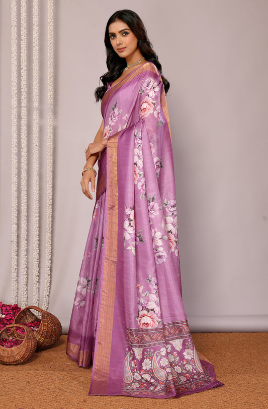 Office and College Wear Chanderi Silk Blend Purple Saree